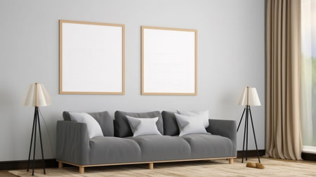 fashionable apartment interior with large sofa and elements of decoration ai generatedの素材