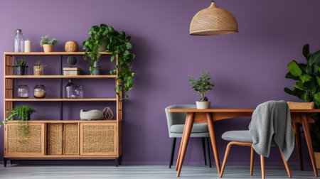 a wooden cabinet in a expansive living room interior decor ai generatedの素材