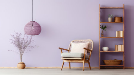 a wood cabinet in a well-lit living room interior decor ai generatedの素材