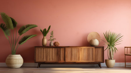 light-filled living room interior design with a wood cabinet ai generatedの素材