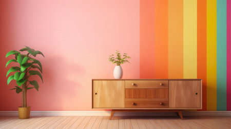 light living room interior decor with a wood sideboard ai generatedの素材