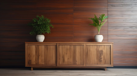 inviting living room interior decor with a wooden sideboard ai generatedの素材