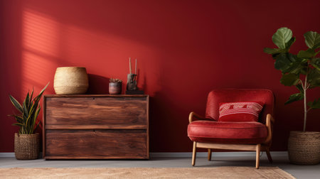 elegant interior design of living room with a wood sideboard ai generatedの素材