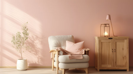 elegant interior decor of living room with a wooden cabinet ai generatedの素材