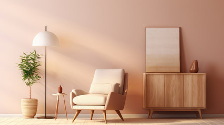 cozy living room interior design with a wood cabinet ai generatedの素材