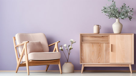 cozy interior decoration of living room with a wood sideboard ai generatedの素材