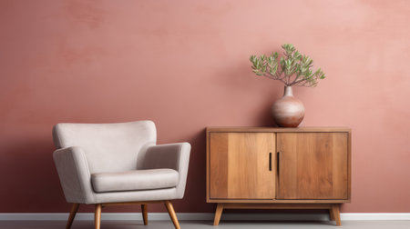 contemporary living room interior decoration with a wood sideboard ai generatedの素材