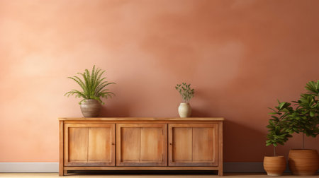 a wooden sideboard in a contemporary living room interior decor ai generatedの素材