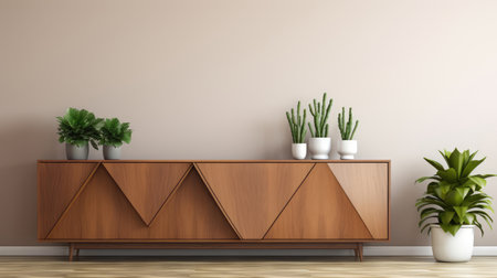 a wooden sideboard in a bright living room interior decoration ai generatedの素材
