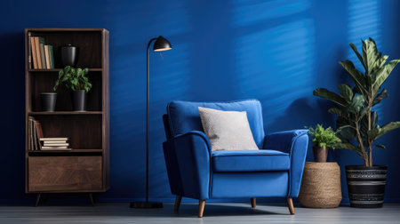 a wood sideboard in a wide living room interior decor ai generatedの素材