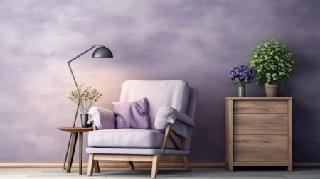 a wood sideboard in a minimalist living room interior design ai generatedの素材