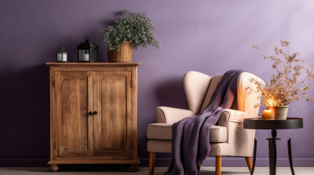 a wood cabinet in a contemporary living room interior design ai generatedの素材