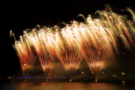 Green colorful fireworks in black background