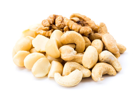 all kind of nut on white background