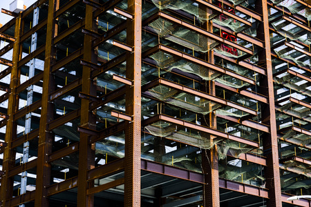 Silhouette background, Structure of steel for building constructionの写真素材