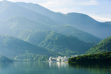 The scenery of Sun Moon Lake in the morning, a famous attraction in Taiwan, Asia.の写真素材