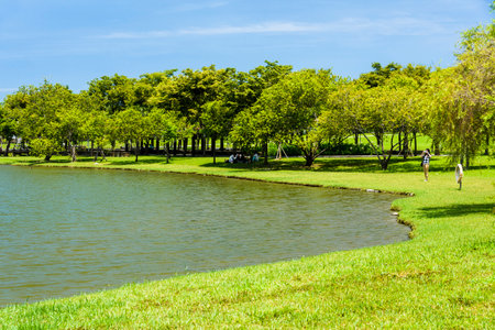 Beautiful lakeside landscape in the Tainan Metropolitan Park in Taiwan. right next to the Tainan Chimei museum.の写真素材