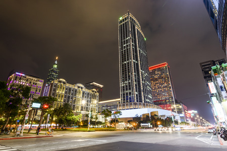 street view and cityscape in the Xinyi District in the night.のeditorial素材