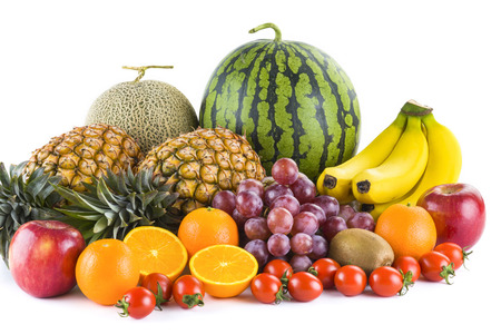Fresh fruits on white backgroundの写真素材
