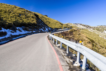Mountain with snow and ice on road in Mt. Hehuan, Taiwan, Asia.の写真素材