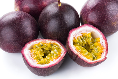 Passion fruit isolated on white backgroundの写真素材