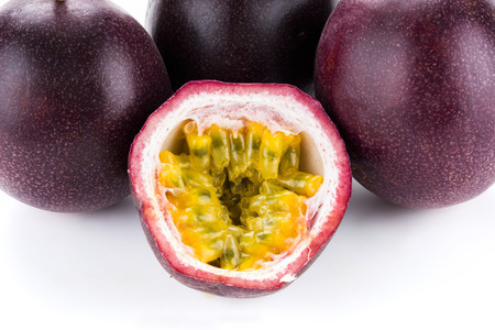 Passion fruit isolated on white backgroundの写真素材