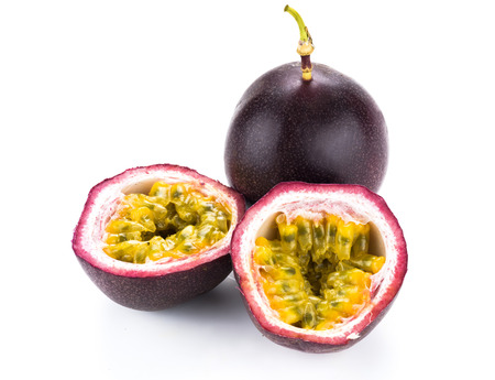 Passion fruit isolated on white backgroundの写真素材