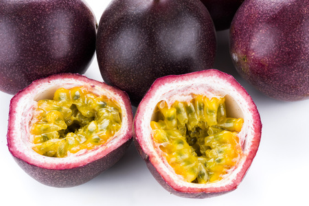 Passion fruit isolated on white backgroundの写真素材