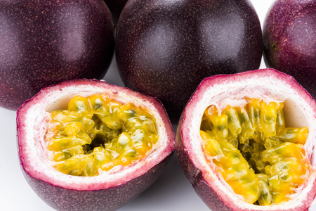 Passion fruit isolated on white backgroundの写真素材