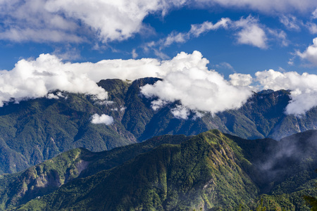 Mountain with blue sky and cloudsの写真素材