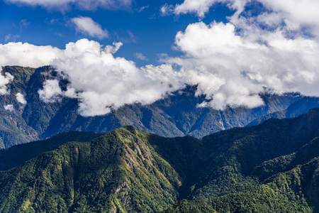 Mountain with blue sky and cloudsの写真素材