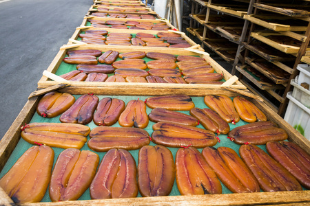 Close up of mullet roe, selective focus.の写真素材