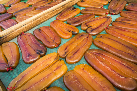 Close up of mullet roe, selective focus.の写真素材