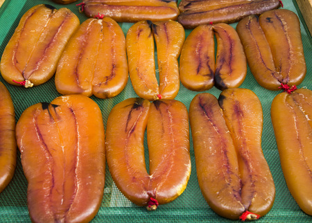 Close up of mullet roe, selective focus.の写真素材