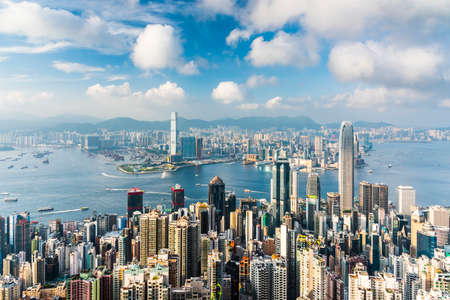 panoramic view of Hong Kong from the Victoria peak in Hong Kong.のeditorial素材