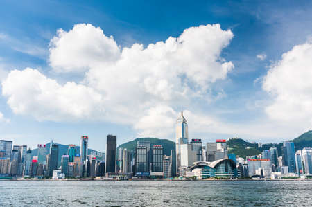 Panoramic cityscape view from Victoria Harbour in Hong Kongのeditorial素材