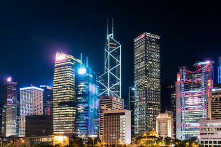 night view of Hong Kong Central modern business buildings in Hong Kong, Asia.のeditorial素材