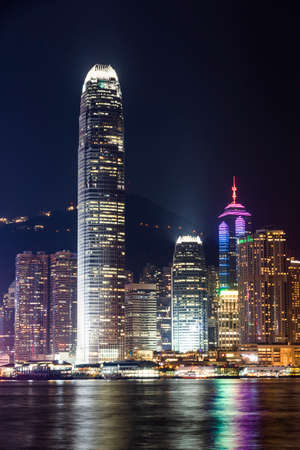 Nightscape and Skyline of Urban Architecture in Victoria Harbour, Hong Kong. International Finance Center(IFC) in Hong Kong.のeditorial素材