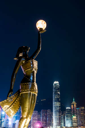 night view of Avenue of the Stars in Hong Kong.のeditorial素材