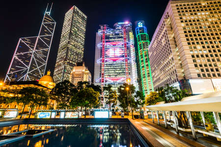 low angle view of modern office block buildings in Central, Hong Kong.のeditorial素材