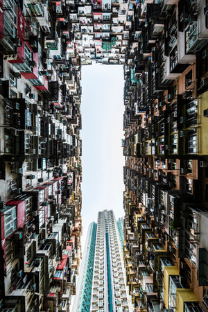 Old community, Dense residential building and view colorful apartment building in Hong Kong.