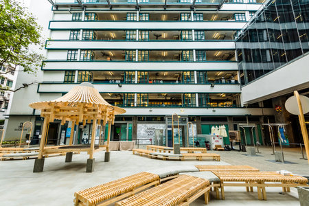Capture the architecture and design of the landmark, PMQ (former Police Married Quarters) in Hong Kong.のeditorial素材