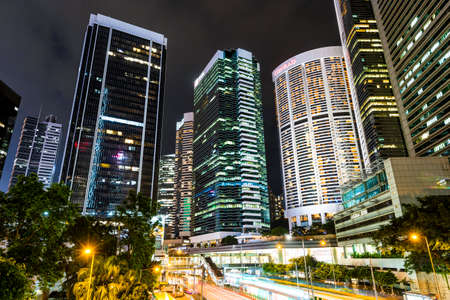 night view of Hong Kong Central modern business buildings in Hong Kong, Asia.のeditorial素材