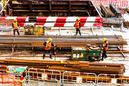 View of construction works site with cranes in Wan Chai Hong Kongのeditorial素材