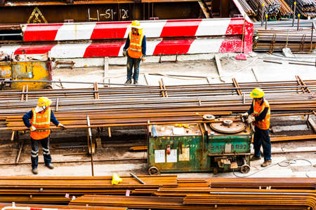 View of construction works site with cranes in Wan Chai Hong Kongのeditorial素材