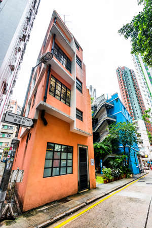 Blue House and Orange House in Wan Chai, collectively called Blue House Cluster, This building was built in 1923.のeditorial素材