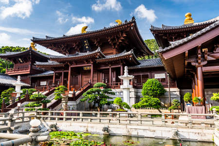 Chi Lin Nunnery, Nan Lian Garden situated at Diamond hill, Kowloon Hong Kong. Japan and Chinese pagoda architecture in garden city townのeditorial素材