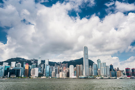 Panoramic cityscape view from Victoria Harbour in Hong Kongのeditorial素材