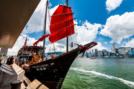 Ancient Chinese sail ship of Duk Ling in Victoria Harbour, Hong kongのeditorial素材