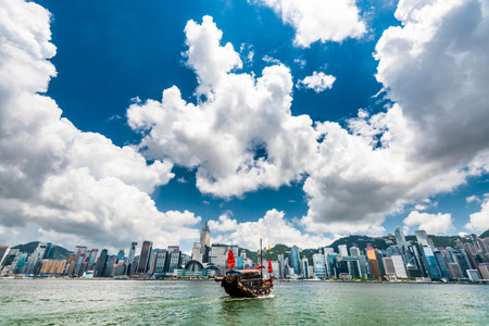 Ancient Chinese sail ship of Duk Ling in Victoria Harbour, Hong kong.